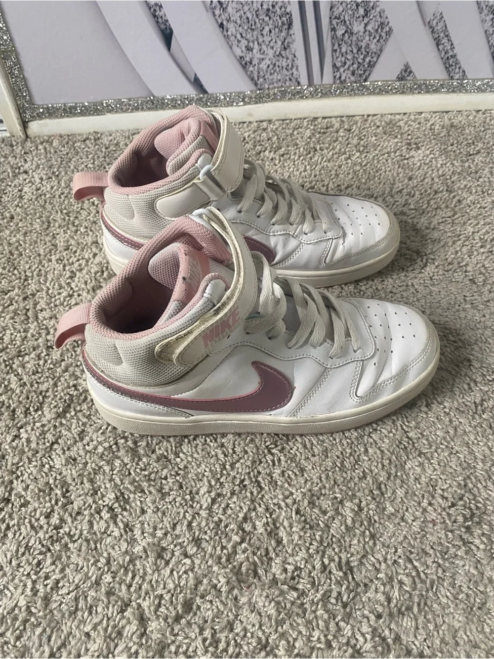 Nike Kids White and Pink High-Top Sneakers